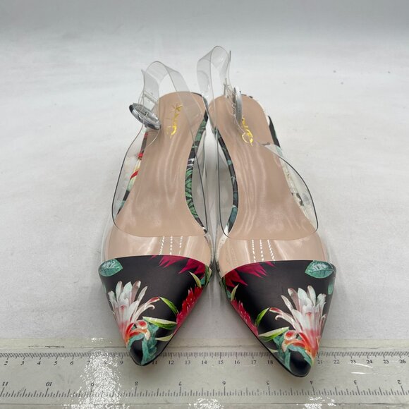 XYD Plant Transparent Slingback Kitten Heels Pumps Pointed Toe PVC Dress Sandals - Picture 3 of 8